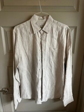 J Crew Classic Men’s Long-Sleeve Linen Shirt - Cream